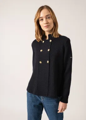 Méribel Fancy Knit Jacket - with high neck and golden buttons (NAVY)