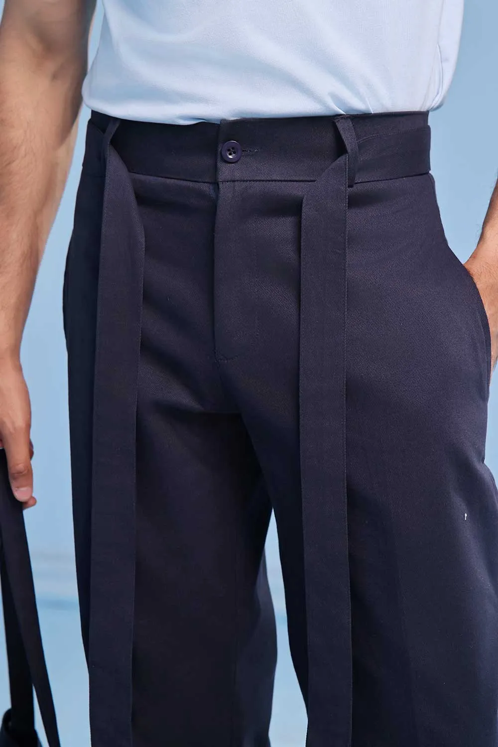 Navy Blue Wide Leg Chino with Removable Belt