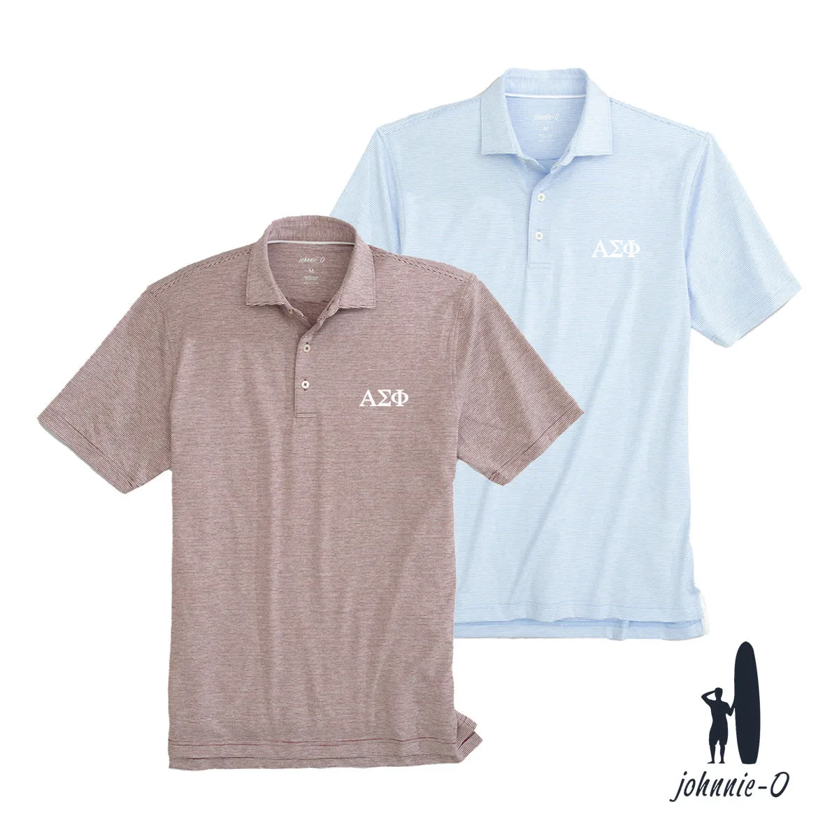 New! Alpha Sig Johnnie-O Striped Polo