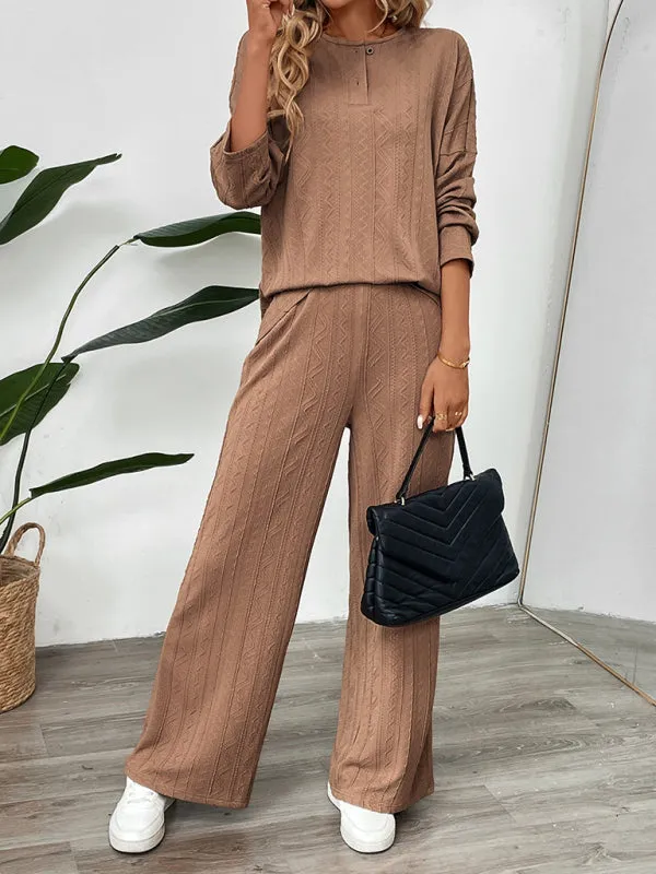 Oversized Set with Textured Top & Casual Pants