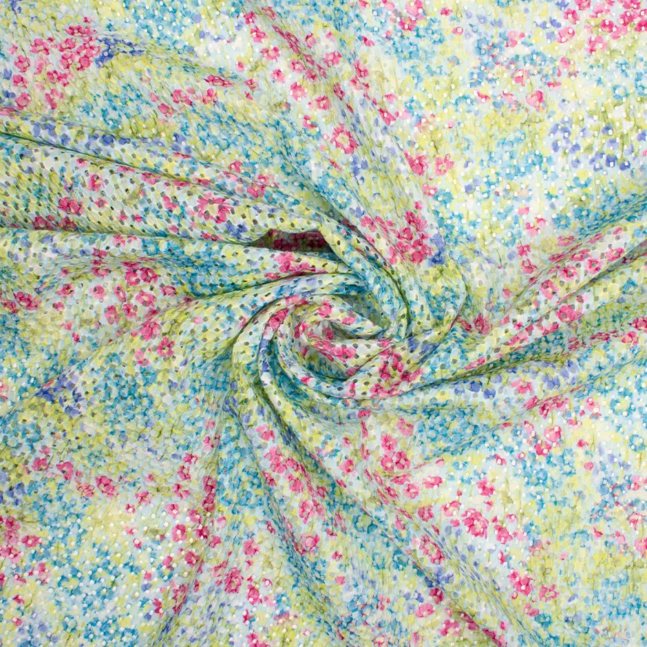 Pastel Floral Printed Embroidered Fabric (A 2.20m Piece)