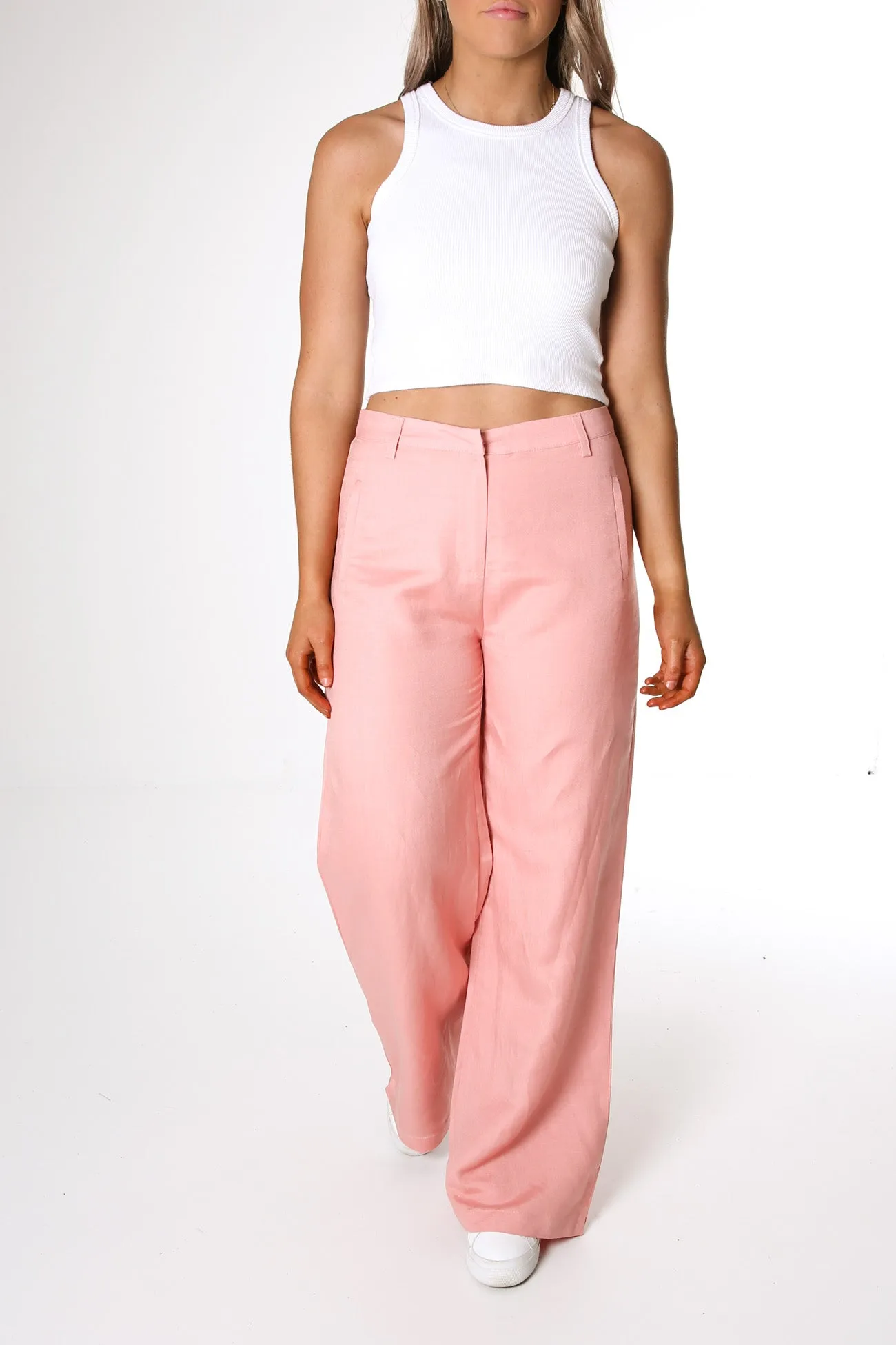 Perfection Tailored Wide Leg Pant Peach Pink