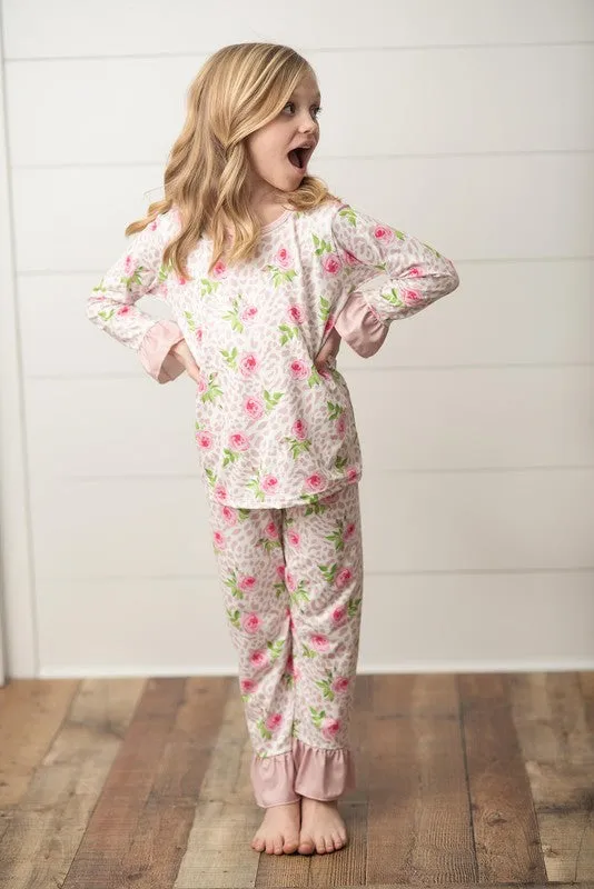 Pink Kids Rose Floral Comfy Lounge Sleep 2 Piece Set