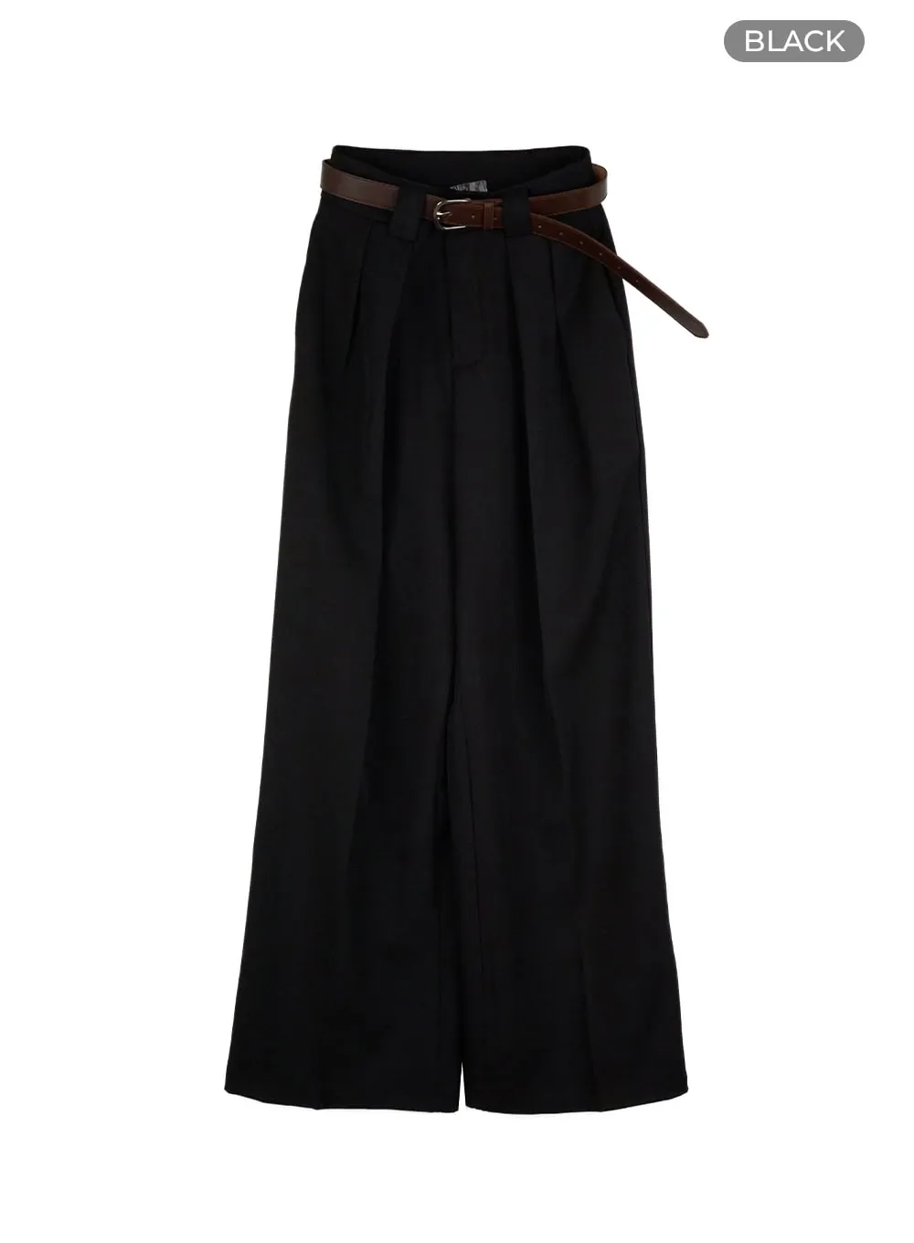 Pintuck Belted Wide Leg Tailored Pants OU411