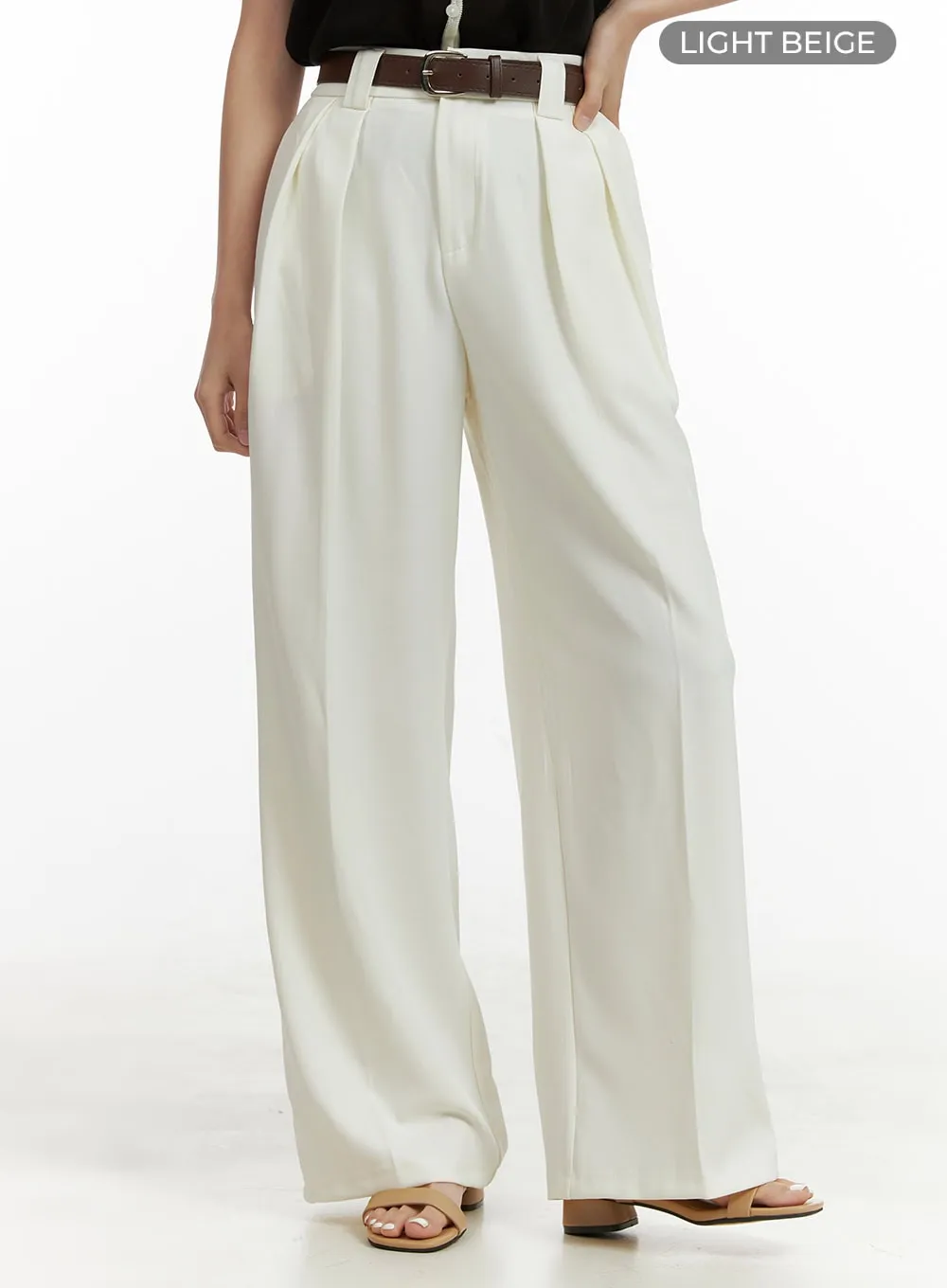 Pintuck Belted Wide Leg Tailored Pants OU411