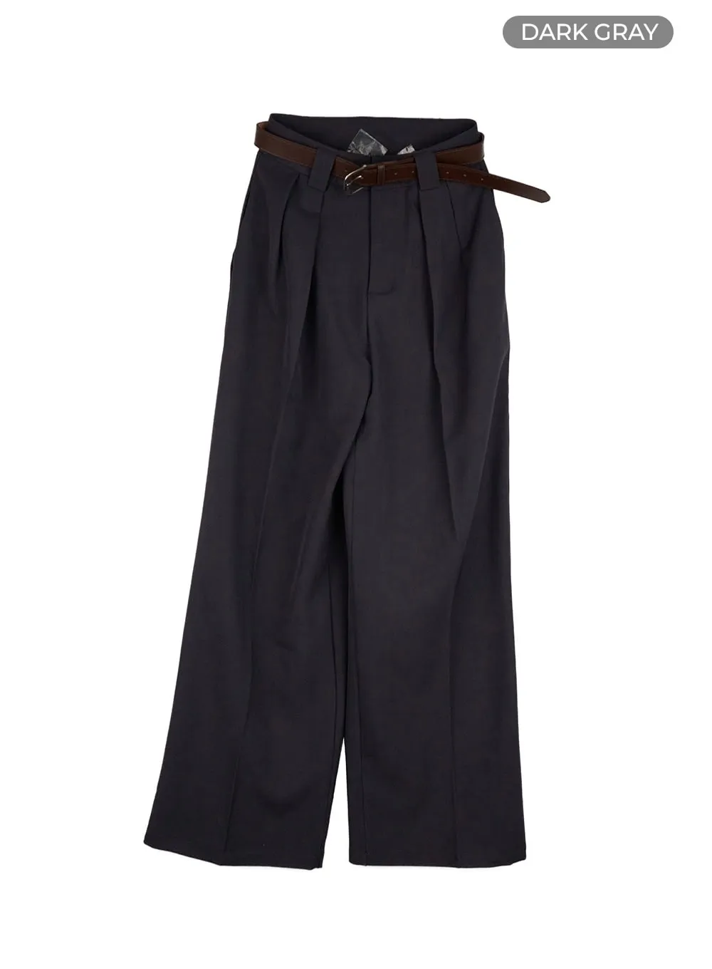 Pintuck Belted Wide Leg Tailored Pants OU411