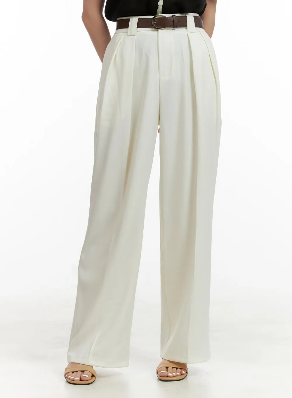 Pintuck Belted Wide Leg Tailored Pants OU411