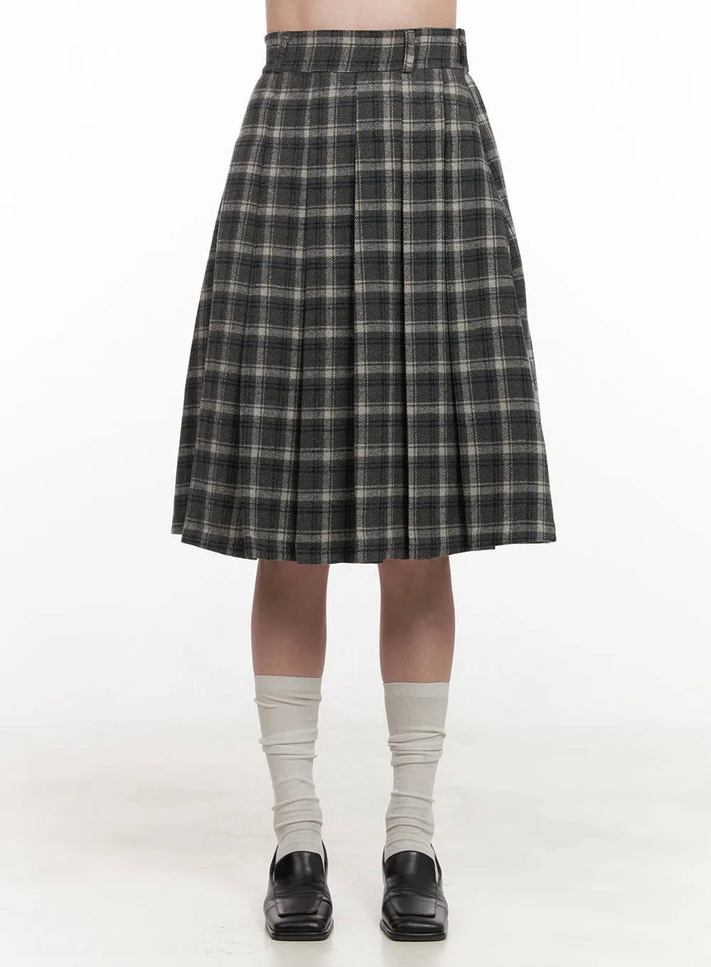 Plaid Wool-Blend Midi Skirt OD412