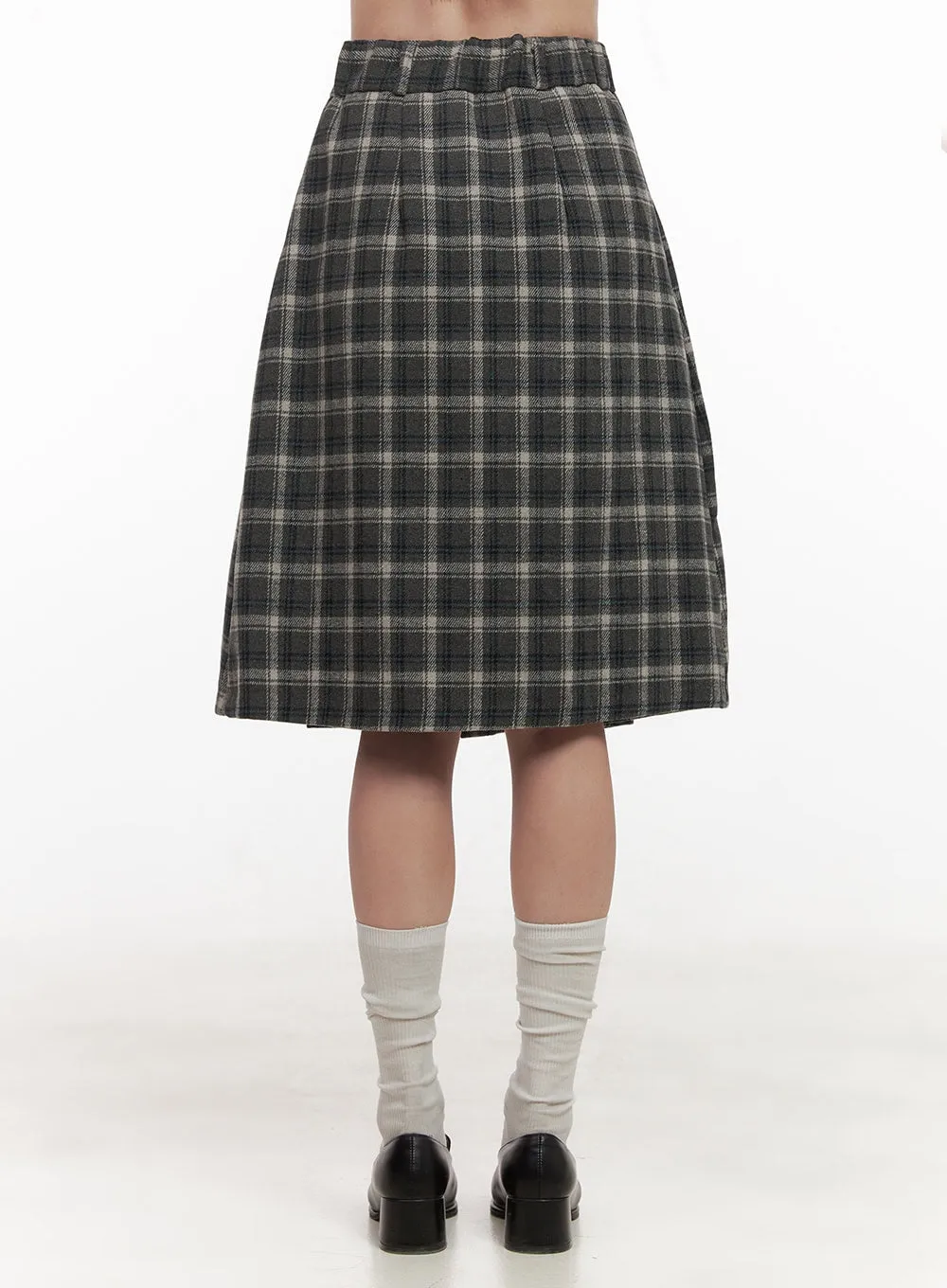 Plaid Wool-Blend Midi Skirt OD412