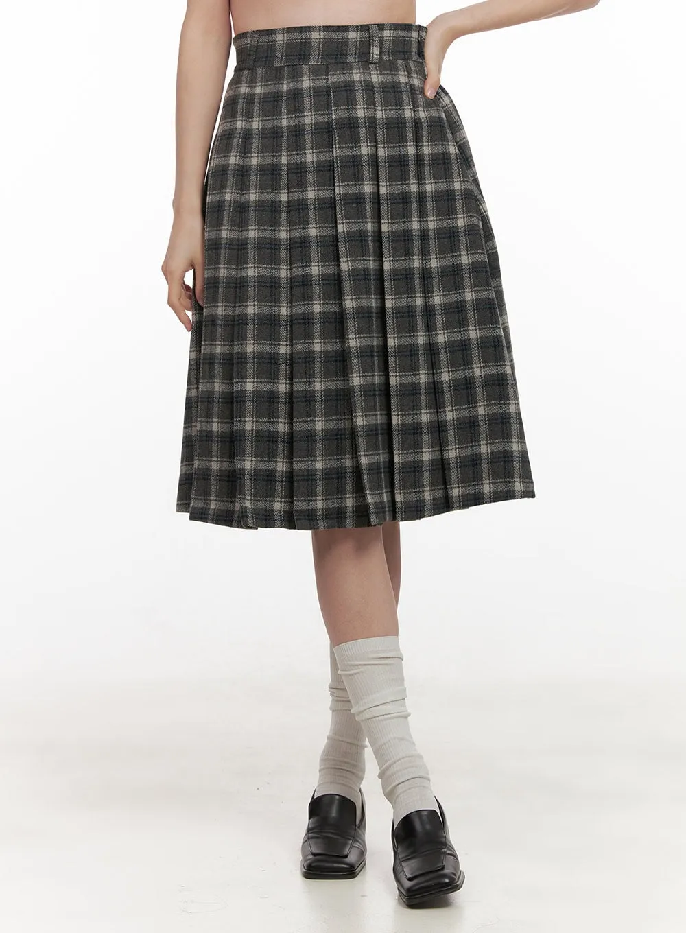 Plaid Wool-Blend Midi Skirt OD412