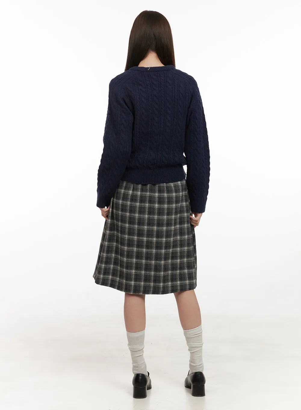 Plaid Wool-Blend Midi Skirt OD412