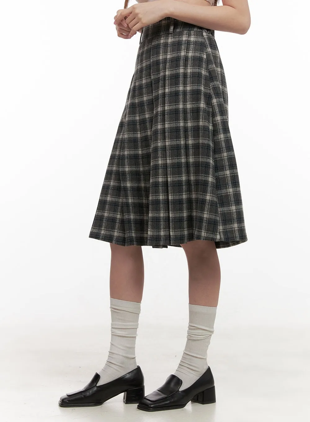 Plaid Wool-Blend Midi Skirt OD412