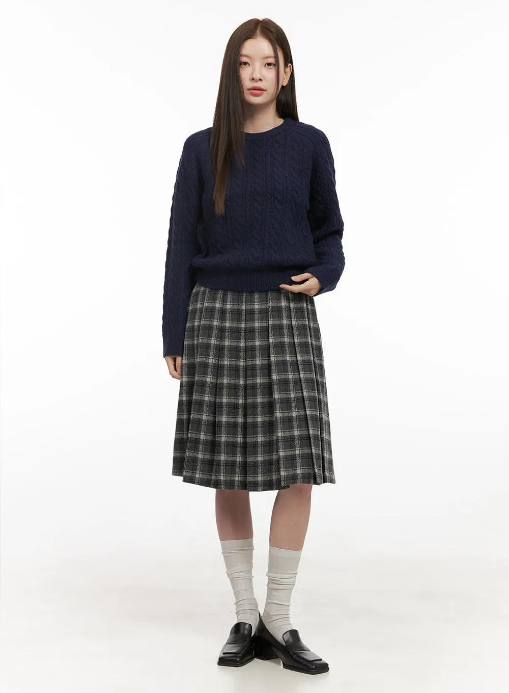 Plaid Wool-Blend Midi Skirt OD412