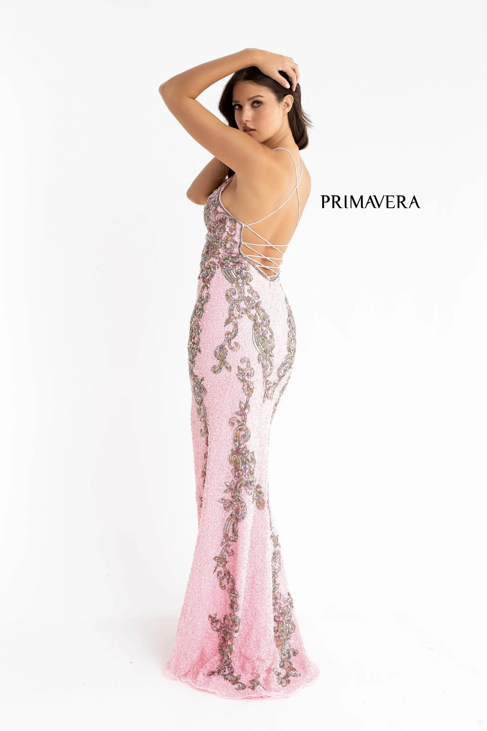 Primavera Couture 3211 Size 2, 12 Ivory Sequin Prom Dress Pageant Gown Evening Formal Wear Side Slit