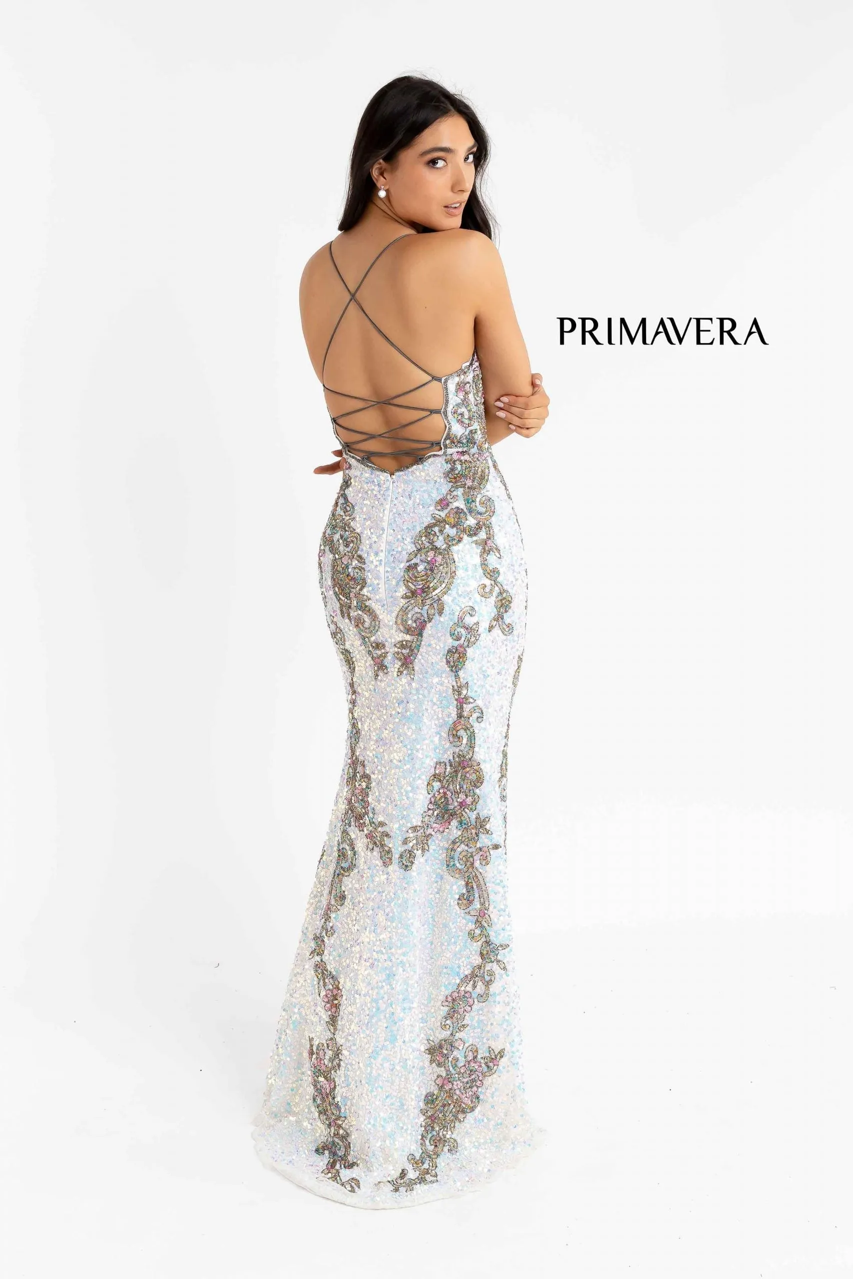 Primavera Couture 3211 Size 2, 12 Ivory Sequin Prom Dress Pageant Gown Evening Formal Wear Side Slit