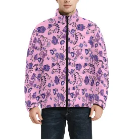 Purple Floral Amour Men's Stand Collar Padded Jacket