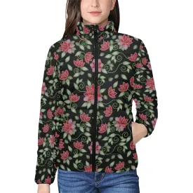 Red Beaded Rose Women's Stand Collar Padded Jacket