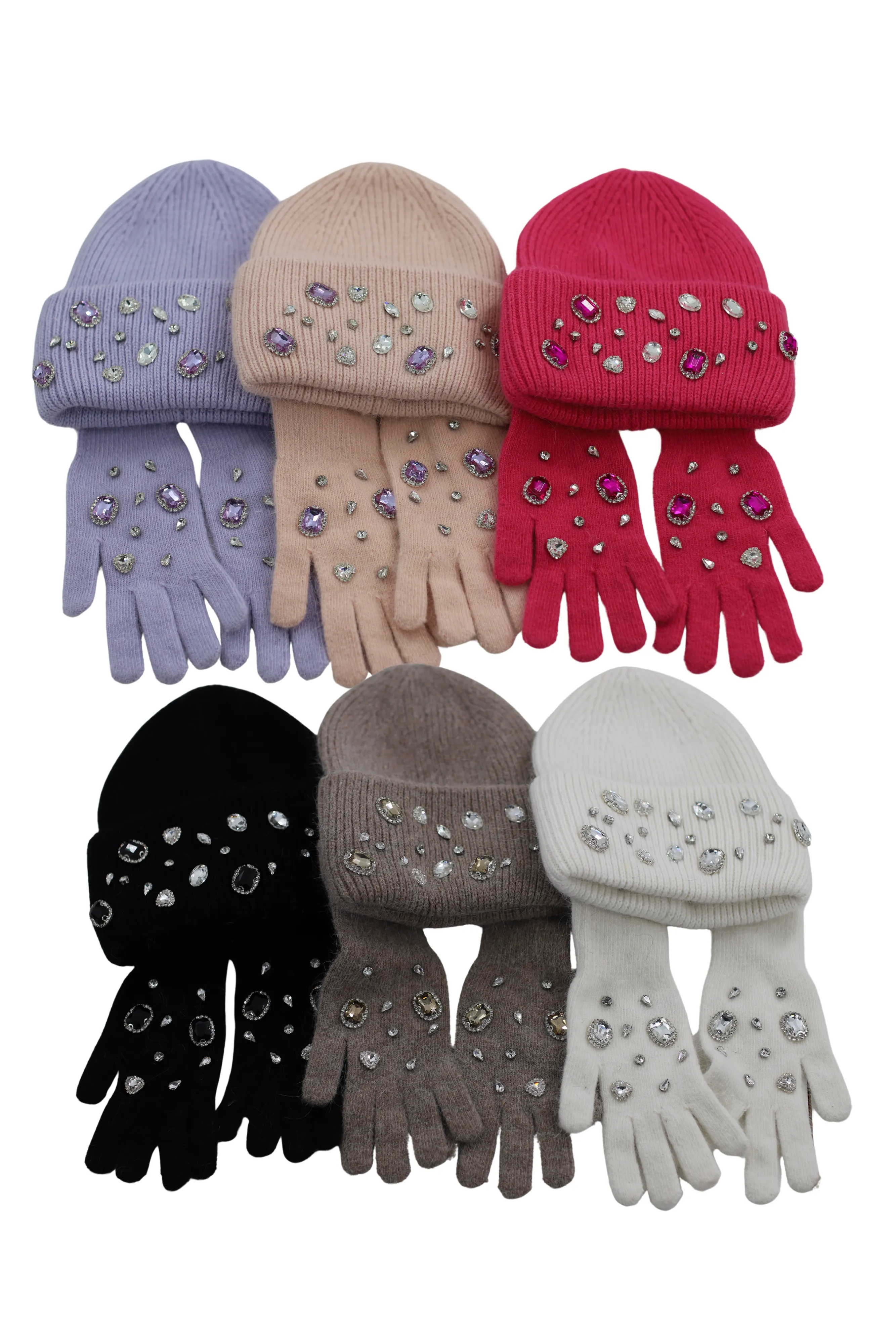 Rhinestone Winter Hat and Glove Set