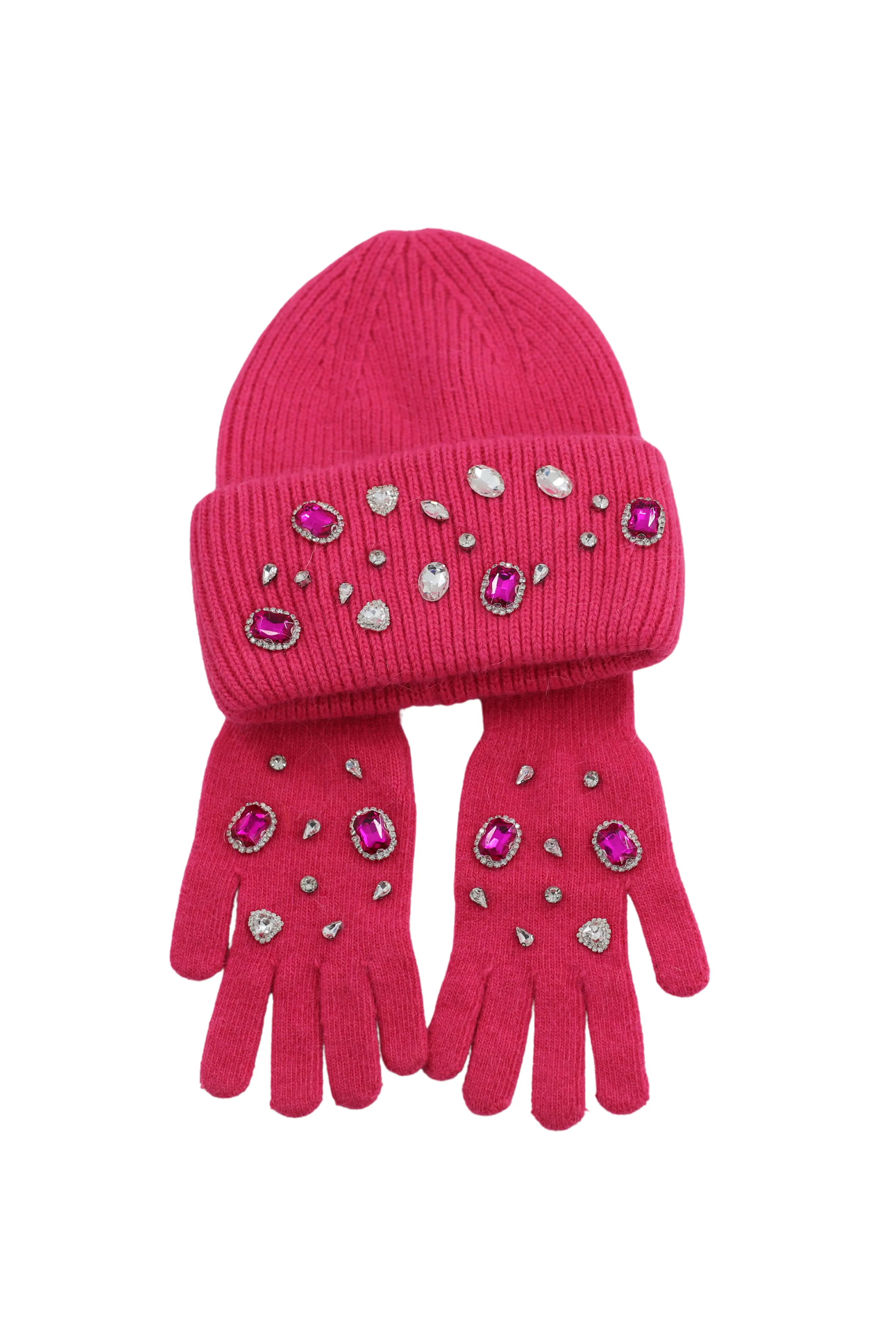 Rhinestone Winter Hat and Glove Set