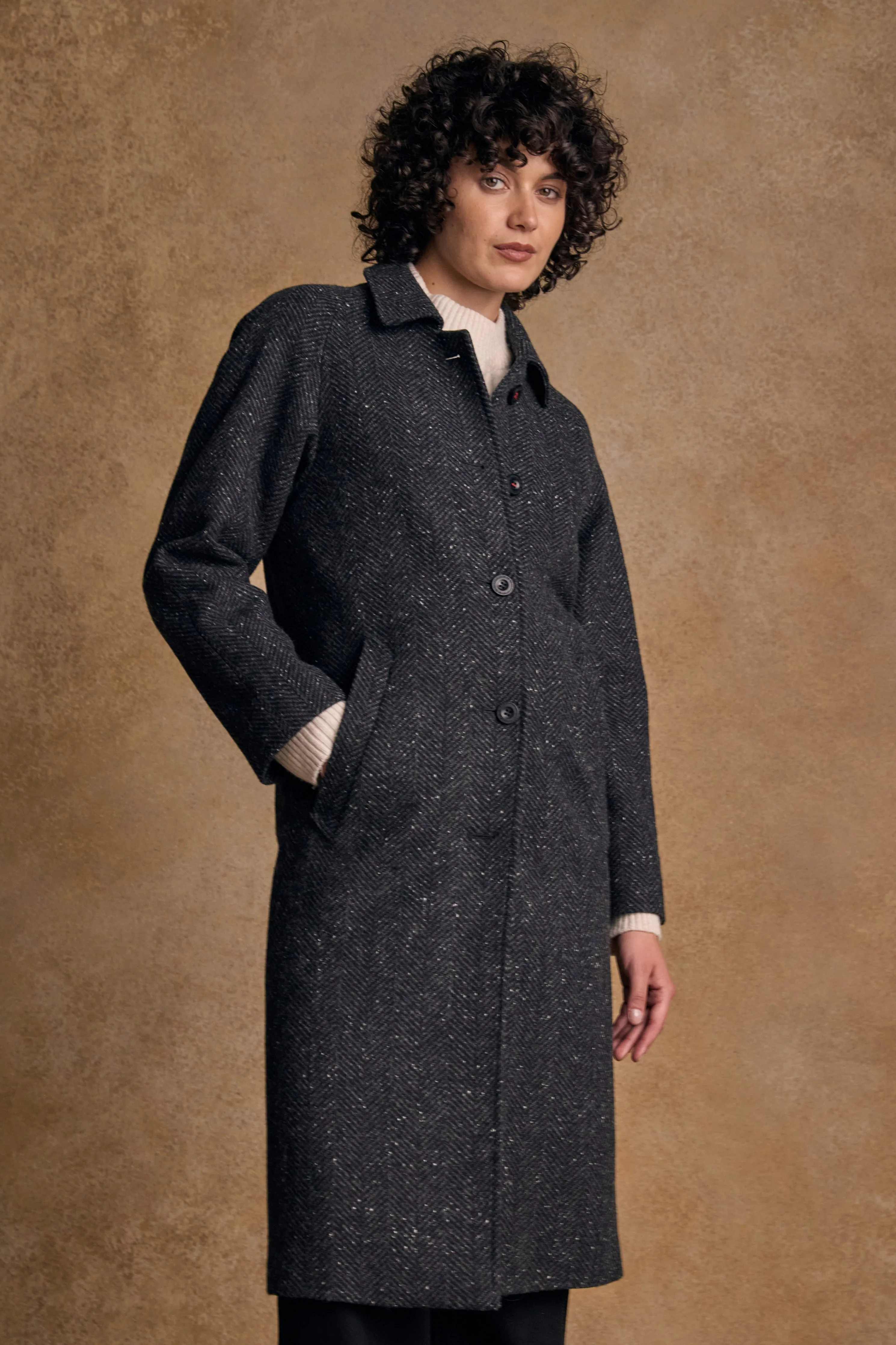 Shauna Tweed Coat - Donegal Wide Grey Herringbone