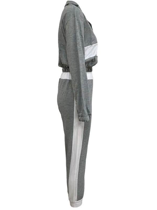 Sporty Colorblock Crop Zip-Up Sweatshirt and Pencil Sweatpants