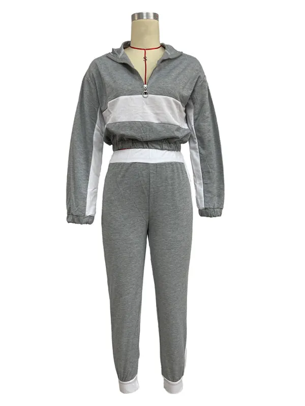 Sporty Colorblock Crop Zip-Up Sweatshirt and Pencil Sweatpants