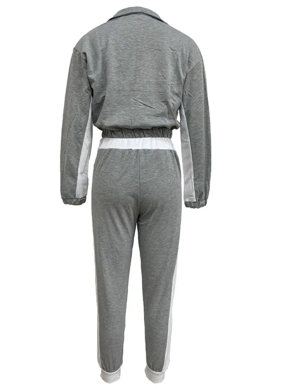 Sporty Colorblock Crop Zip-Up Sweatshirt and Pencil Sweatpants