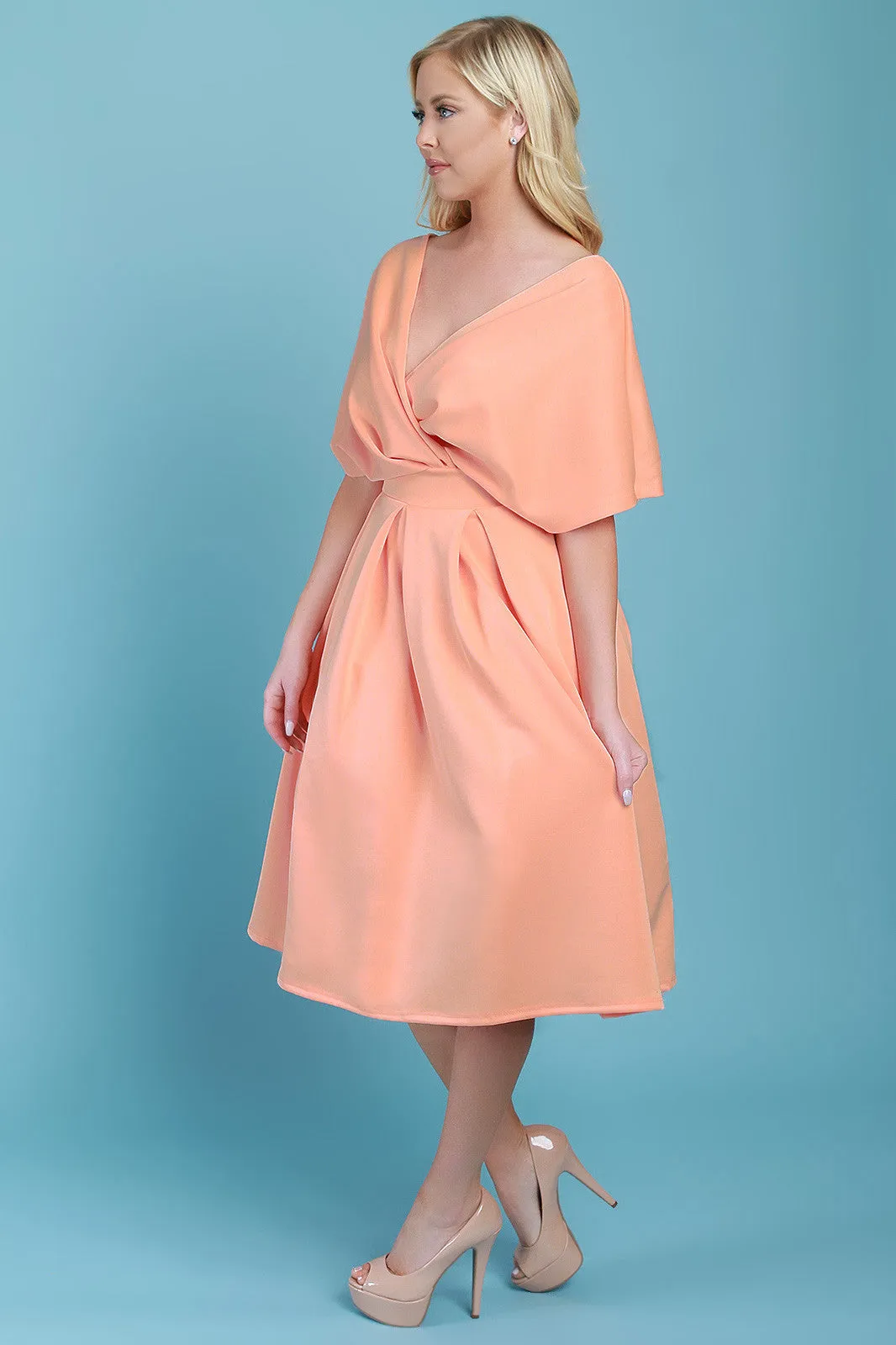 Surplice V-Neck Kimono Sleeves Midi Dress