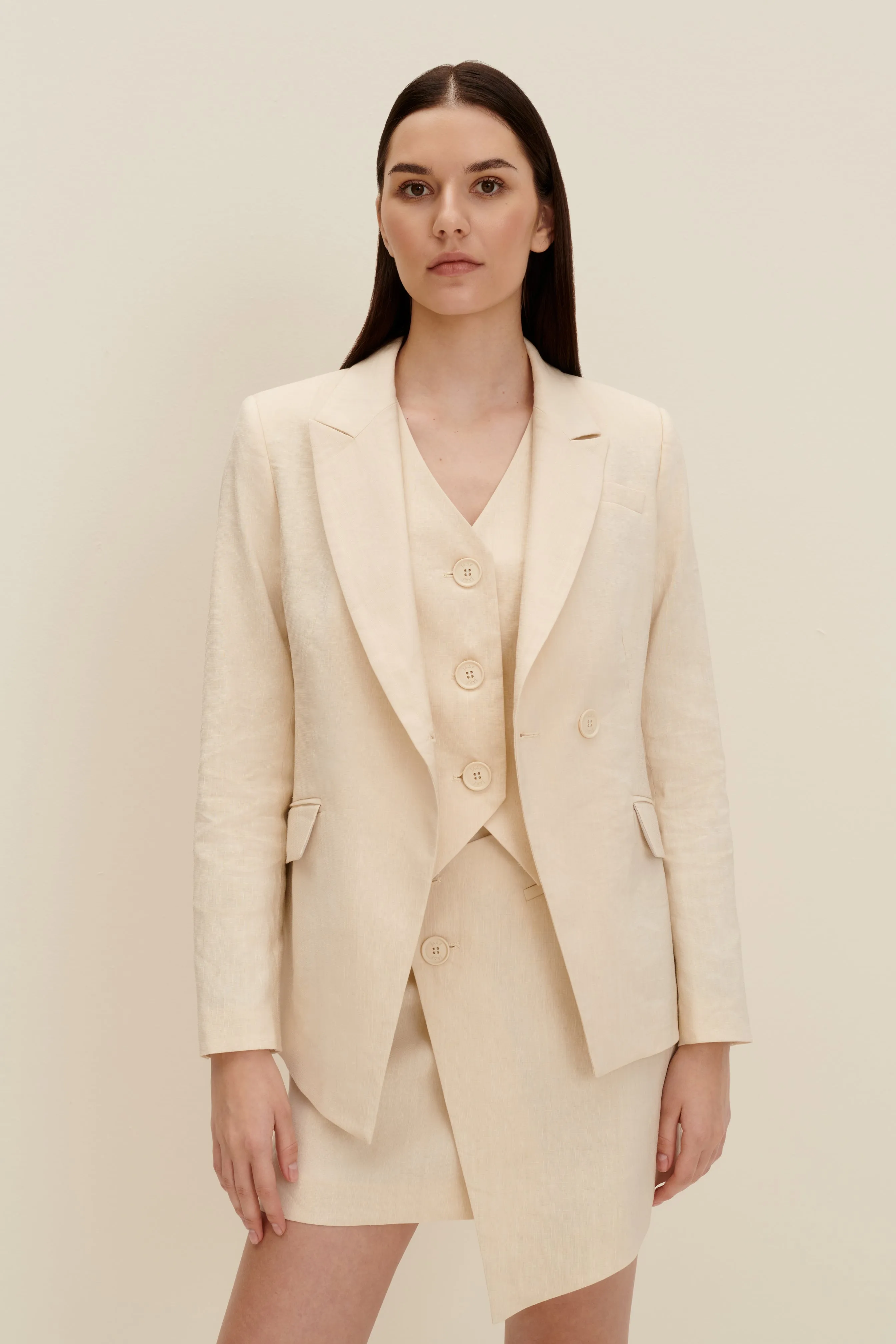 Tailored asymmetric blazer in Sandy Beige