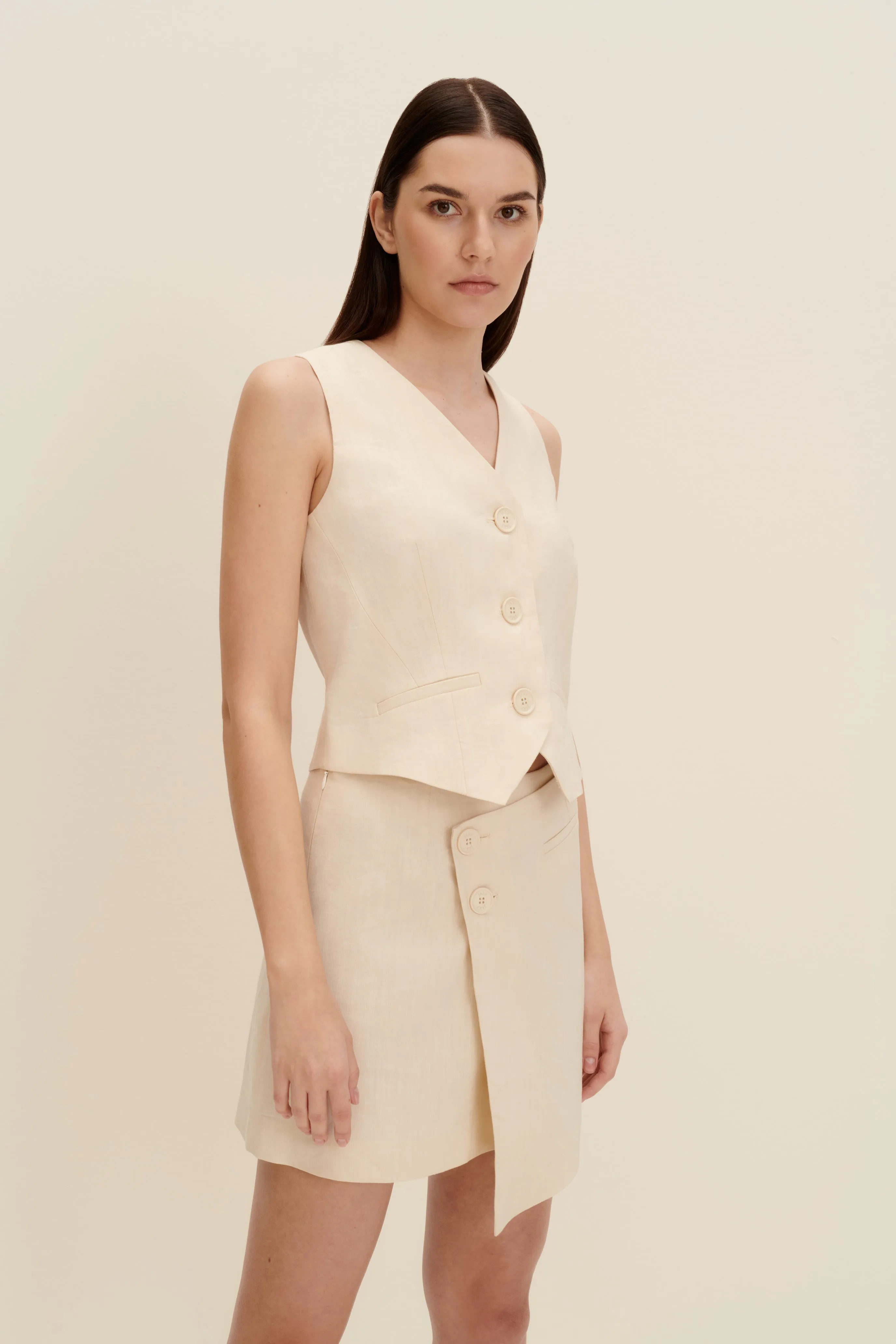 Tailored vest top in Sandy Beige