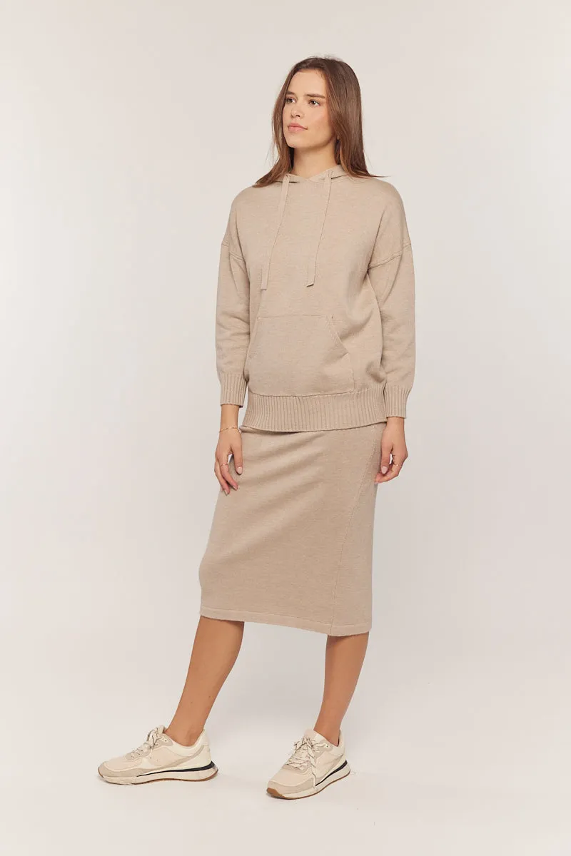 The Dolly Sweater Midi Skirt in Taupe