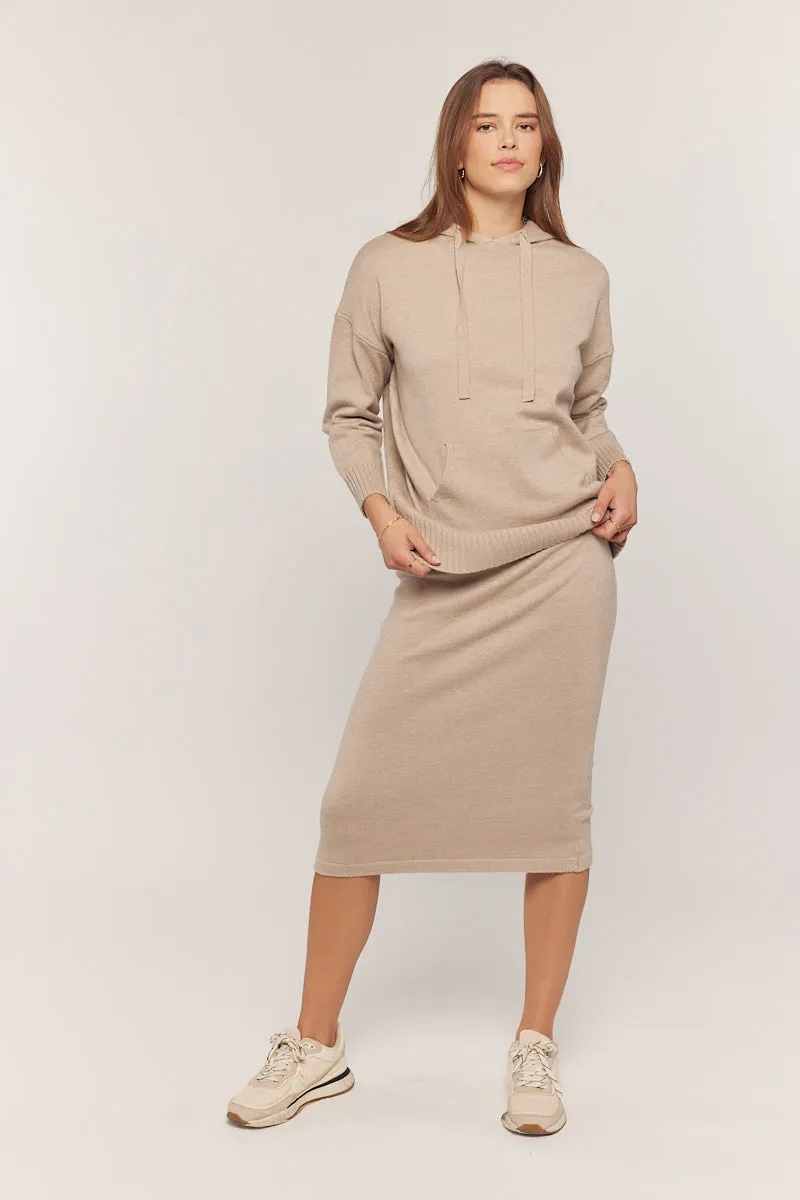 The Dolly Sweater Midi Skirt in Taupe