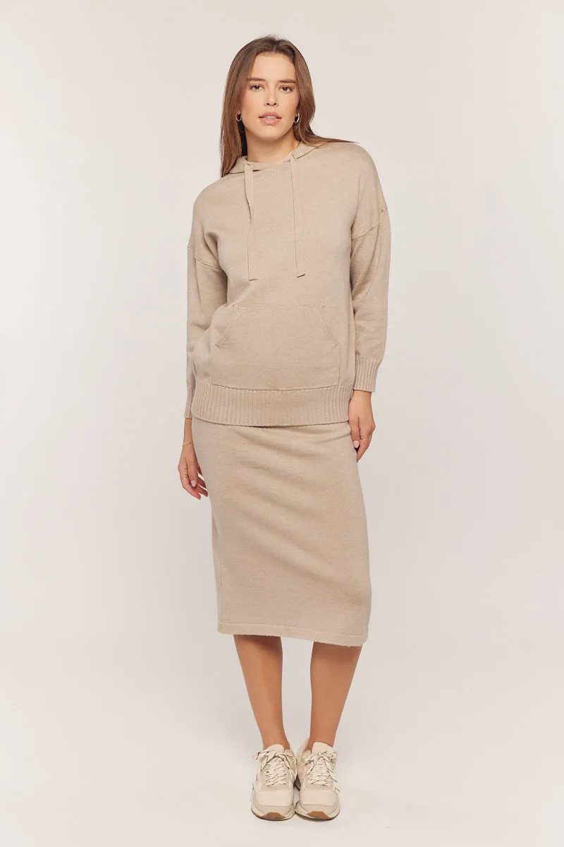 The Dolly Sweater Midi Skirt in Taupe