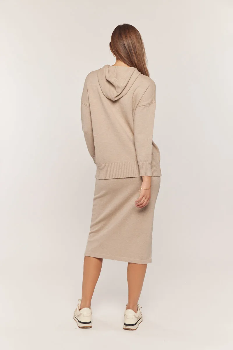 The Dolly Sweater Midi Skirt in Taupe