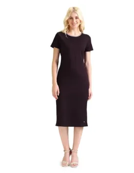 U.S. POLO ASSN. women's Polyester Sheath Midi Casual Dress (UWSS24DRS110_Wine