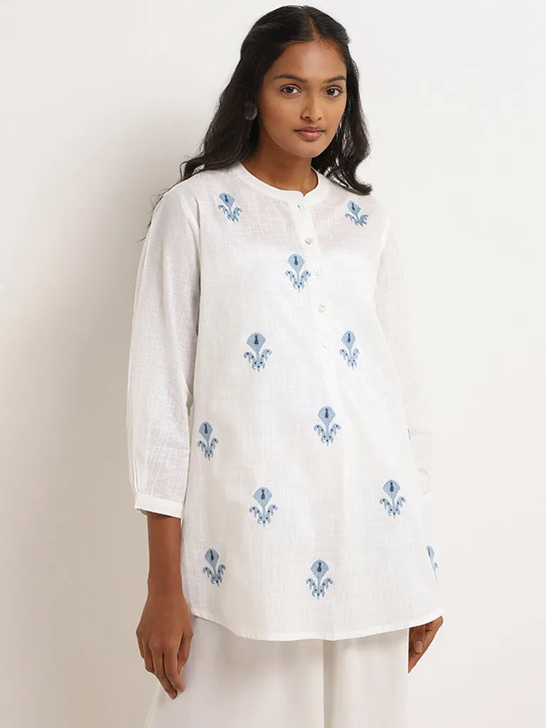 Utsa White Embroidered Cotton Tunic