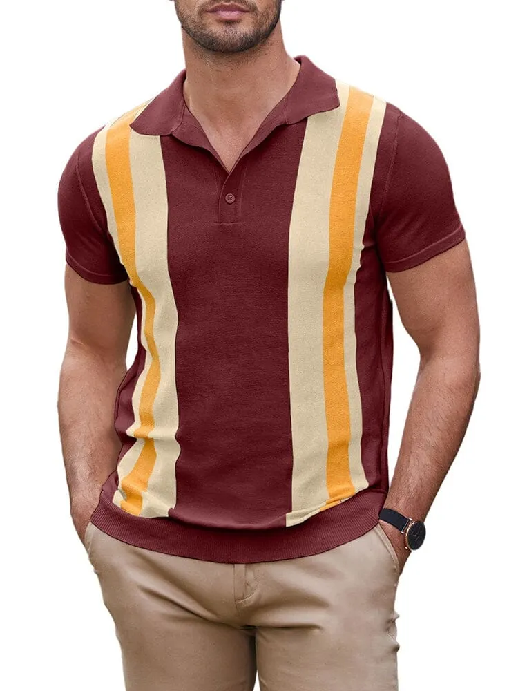 Vintage Stripe Short Sleeve Knitted Polo Shirt (US Only)