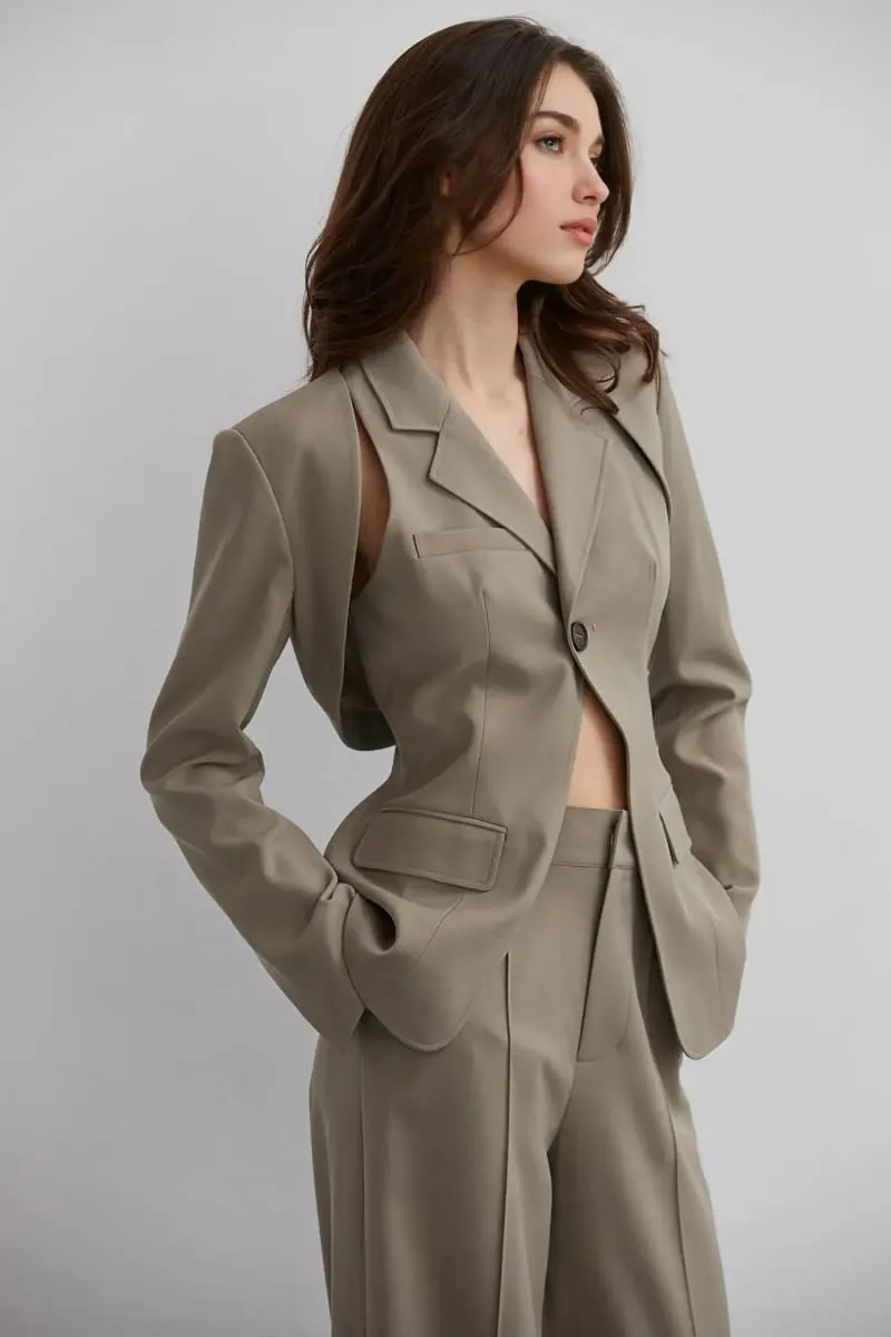 Women's 3 Piece Beige Pants Suit